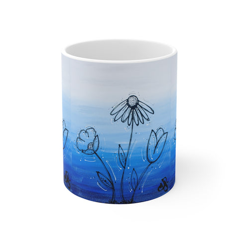 Blue with Flowers - Mug 11oz