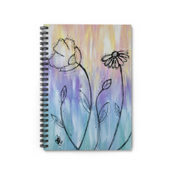Pastel Background with Flowers - Spiral Notebook - Ruled Line