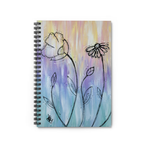 Pastel Background with Flowers - Spiral Notebook - Ruled Line