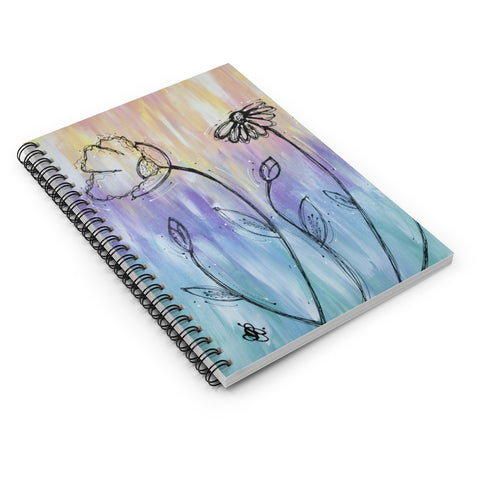 Pastel Background with Flowers - Spiral Notebook - Ruled Line
