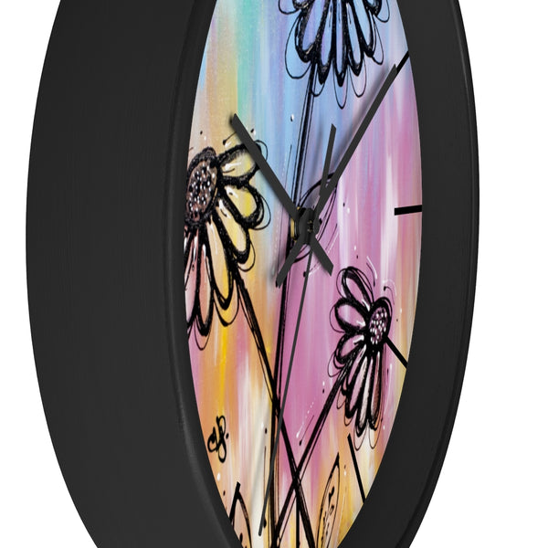 Three Flower Multi Color Wall clock