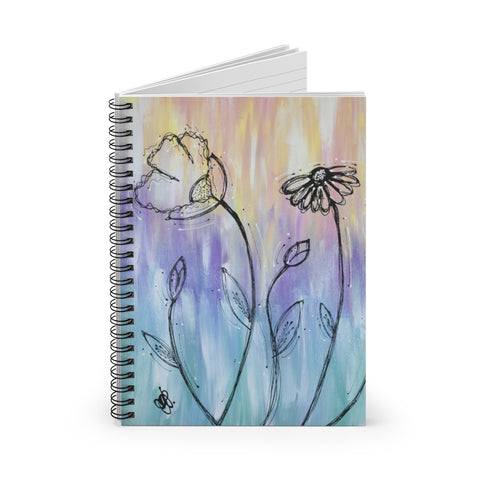 Pastel Background with Flowers - Spiral Notebook - Ruled Line