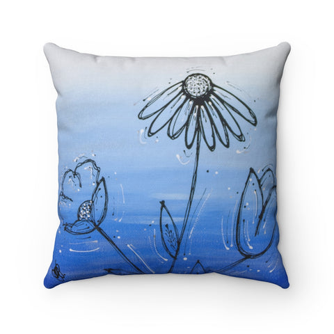Blue Flower Pillow two sizes 14x14 amd 16x16