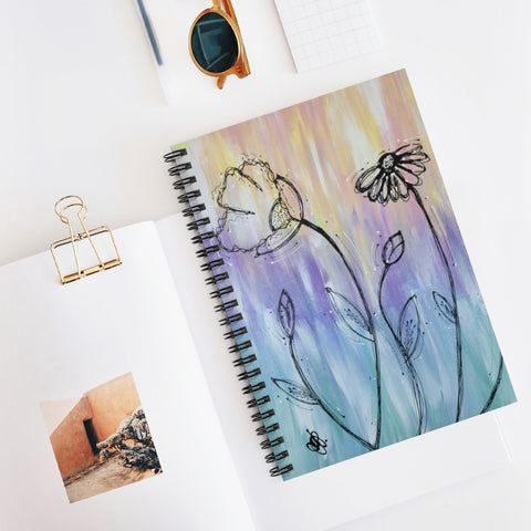 Pastel Background with Flowers - Spiral Notebook - Ruled Line