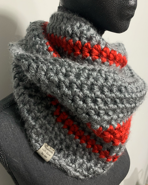 Grey with Red Infinity Scarf